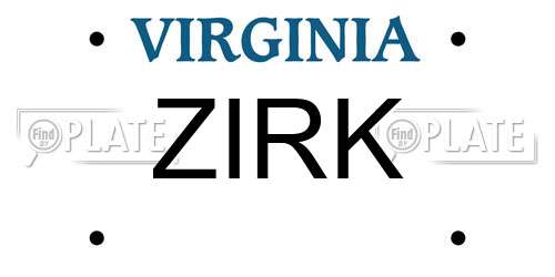 ZIRK Virginia License Plate