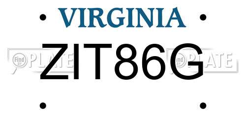 ZIT86G Virginia License Plate