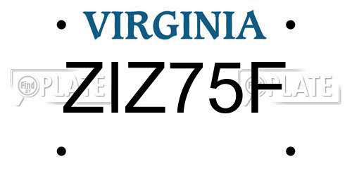 ZIZ75F Virginia License Plate