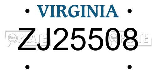 ZJ25508 Virginia License Plate