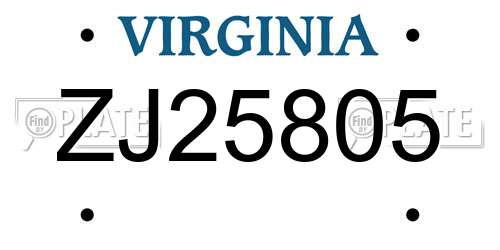 ZJ25805 Virginia License Plate