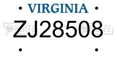 ZJ28508 Virginia License Plate