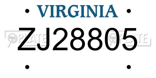 ZJ28805 Virginia License Plate