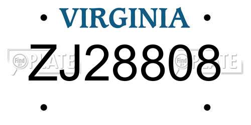 ZJ28808 Virginia License Plate