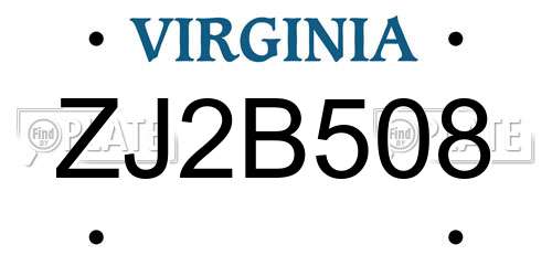 ZJ2B508 Virginia License Plate