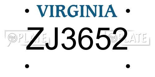 ZJ3652 Virginia License Plate
