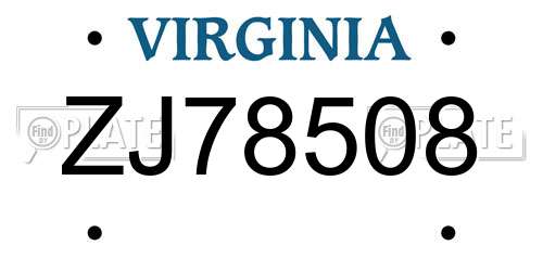 ZJ78508 Virginia License Plate