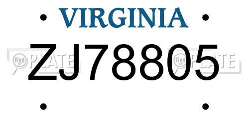 ZJ78805 Virginia License Plate