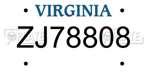 ZJ78808 Virginia License Plate
