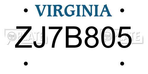 ZJ7B805 Virginia License Plate