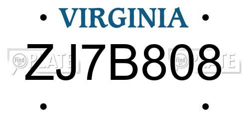 ZJ7B808 Virginia License Plate