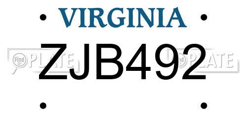 ZJB492 Virginia License Plate