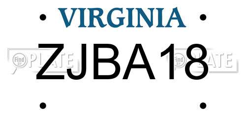 ZJBA18 Virginia License Plate