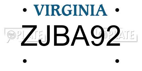 ZJBA92 Virginia License Plate