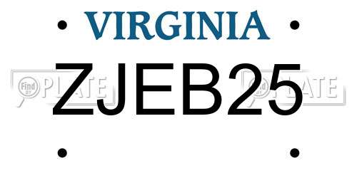 ZJEB25 Virginia License Plate
