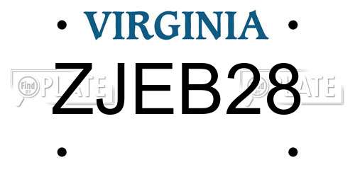 ZJEB28 Virginia License Plate