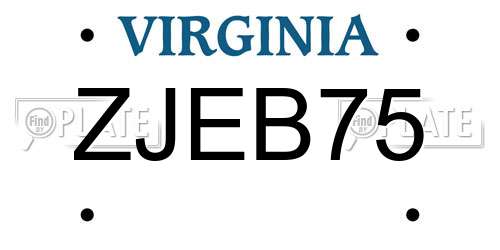 ZJEB75 Virginia License Plate