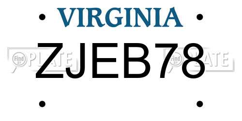 ZJEB78 Virginia License Plate