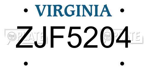 ZJF5204 Virginia License Plate