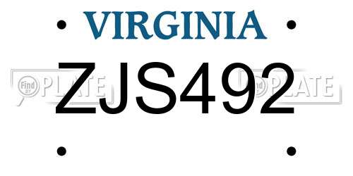 ZJS492 Virginia License Plate