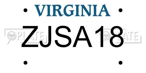ZJSA18 Virginia License Plate
