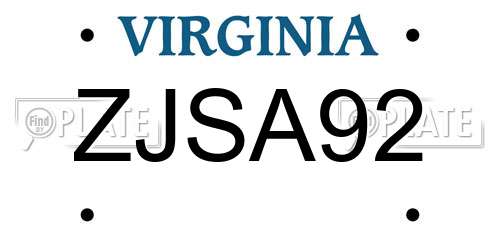 ZJSA92 Virginia License Plate