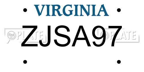 ZJSA97 Virginia License Plate