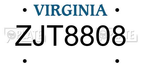 ZJT8808 Virginia License Plate