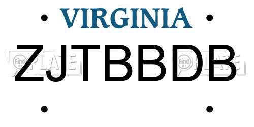 ZJTBBDB Virginia License Plate