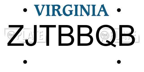 ZJTBBQB Virginia License Plate