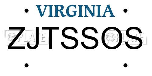 ZJTSSOS Virginia License Plate