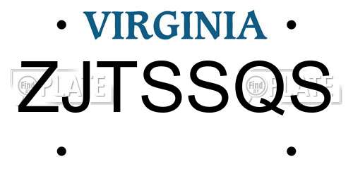 ZJTSSQS Virginia License Plate