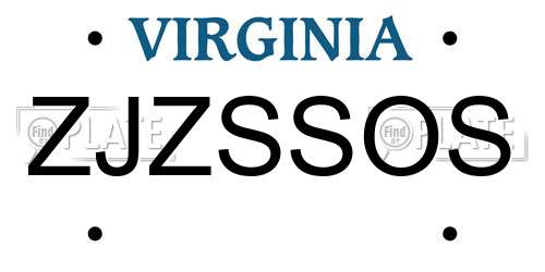 ZJZSSOS Virginia License Plate