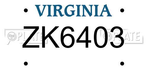 ZK6403 Virginia License Plate