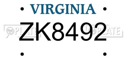 ZK8492 Virginia License Plate