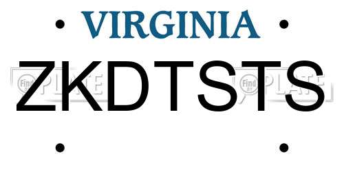 ZKDTSTS Virginia License Plate