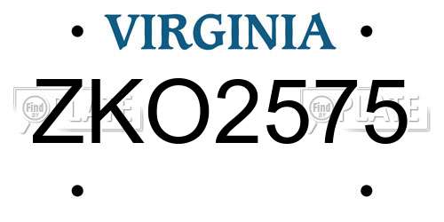 ZKO2575 Virginia License Plate