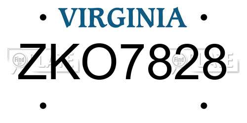 ZKO7828 Virginia License Plate