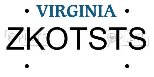 ZKOTSTS Virginia License Plate