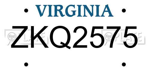 ZKQ2575 Virginia License Plate