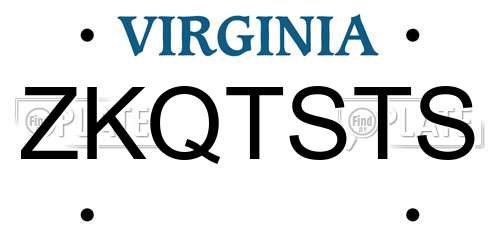 ZKQTSTS Virginia License Plate