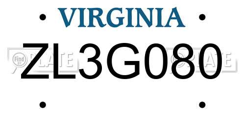 ZL3G080 Virginia License Plate