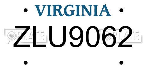 ZLU9062 Virginia License Plate