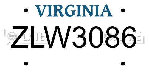 ZLW3086 Virginia License Plate