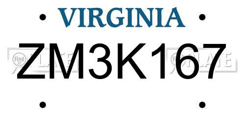 ZM3K167 Virginia License Plate