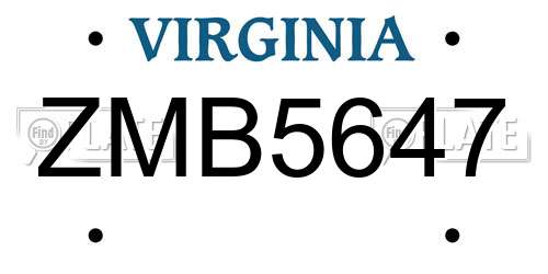ZMB5647 Virginia License Plate