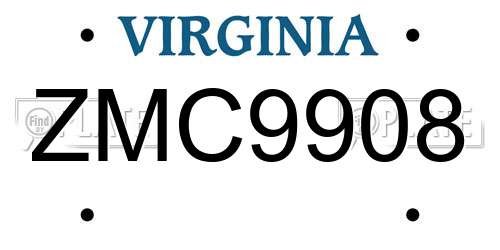 ZMC9908 Virginia License Plate