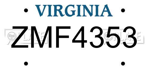 ZMF4353 Virginia License Plate