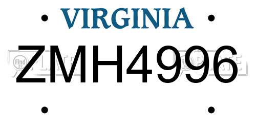 ZMH4996 Virginia License Plate