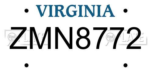 ZMN8772 Virginia License Plate